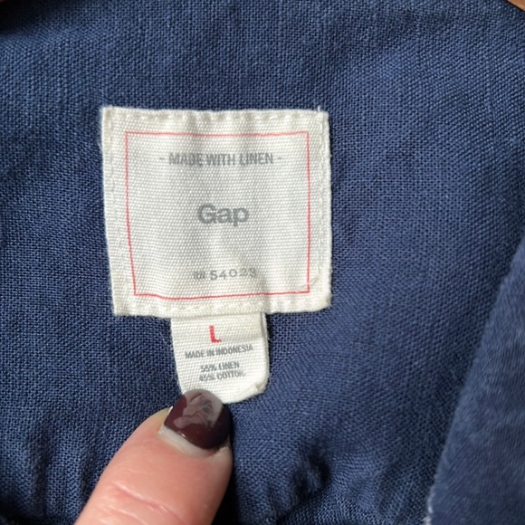 Navy blue white contrast stitch long sleeve cotton shirt workwear style EUC - Picture 5 of 10